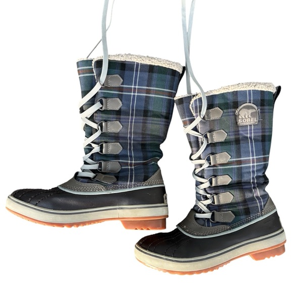Sorel Women’s Tivoli High Waterproof Winter Boots – Brown w/ blue-grn plaid sz 6 - Picture 2 of 11